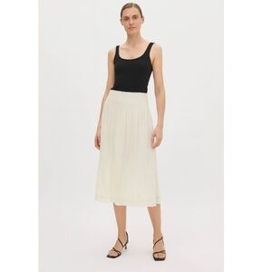 Massimo Dutti Mulberry Silk Embroidered Cream Midi A-Line Skirt Size 40